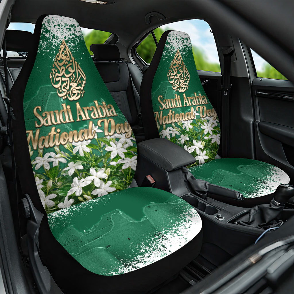 Saudi Arabia National Day Car Seat Cover White Jasmine Arabic Calligraphy Cultural Pride