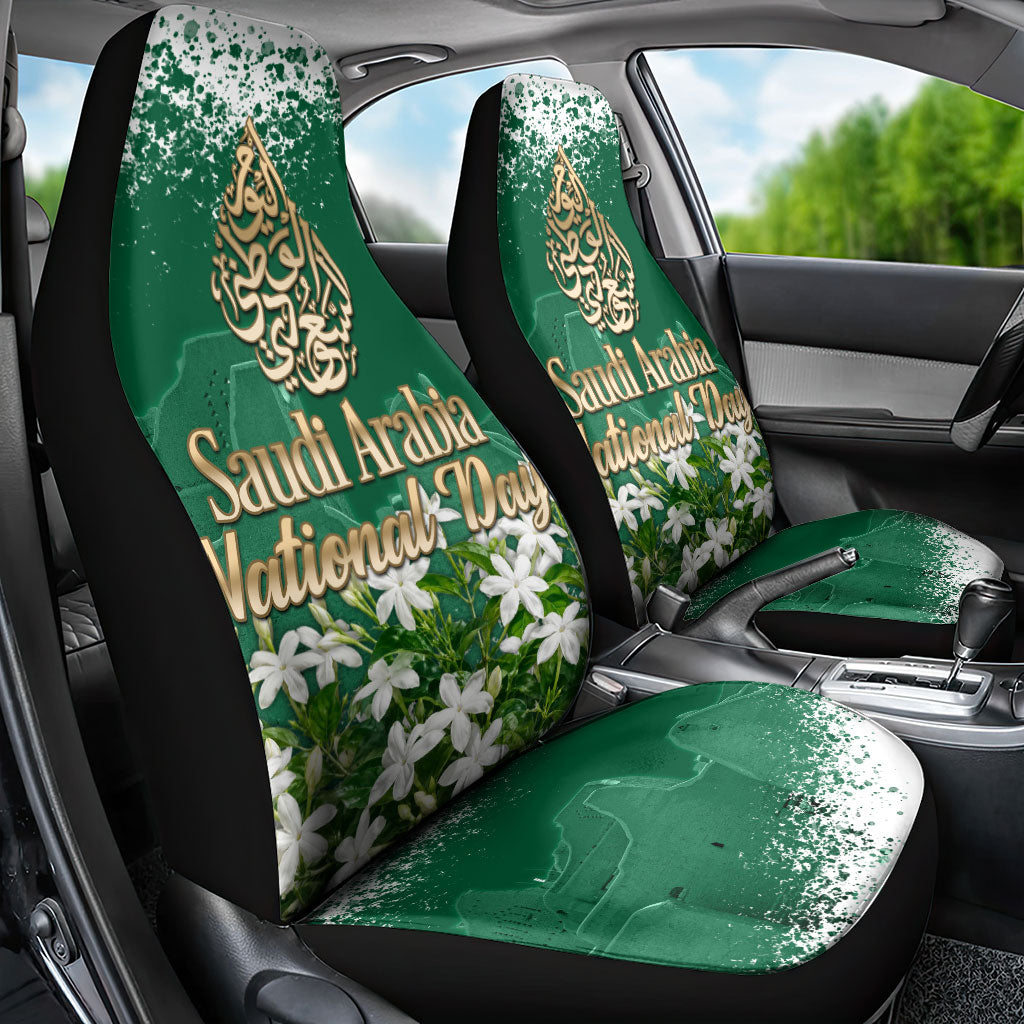Saudi Arabia National Day Car Seat Cover White Jasmine Arabic Calligraphy Cultural Pride