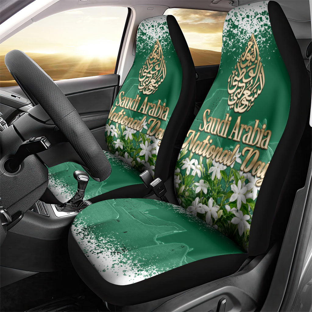 Saudi Arabia National Day Car Seat Cover White Jasmine Arabic Calligraphy Cultural Pride
