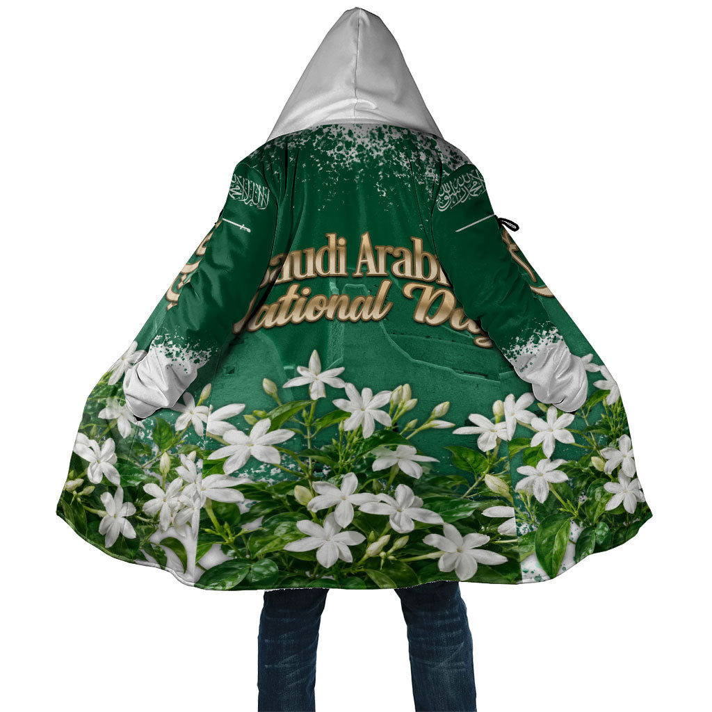 Saudi Arabia National Day Cloak White Jasmine Arabic Calligraphy Cultural Pride