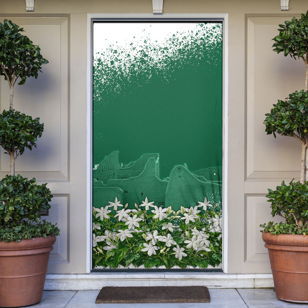 Saudi Arabia National Day Door Cover White Jasmine Arabic Calligraphy Cultural Pride