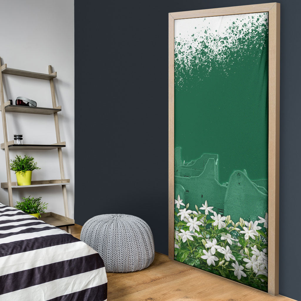 Saudi Arabia National Day Door Cover White Jasmine Arabic Calligraphy Cultural Pride