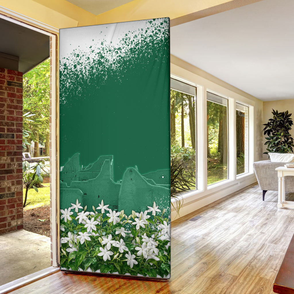 Saudi Arabia National Day Door Cover White Jasmine Arabic Calligraphy Cultural Pride