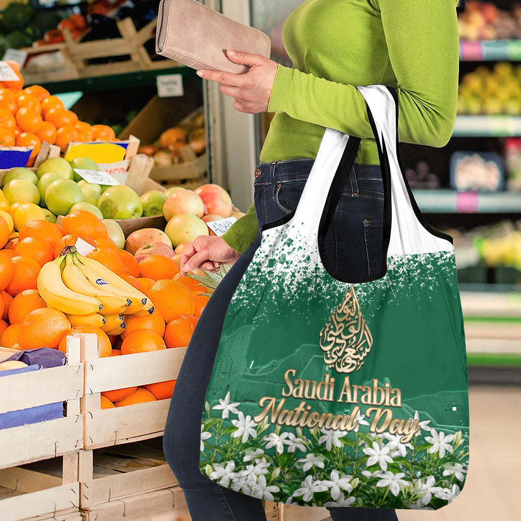 Saudi Arabia National Day Grocery Bag White Jasmine Arabic Calligraphy Cultural Pride
