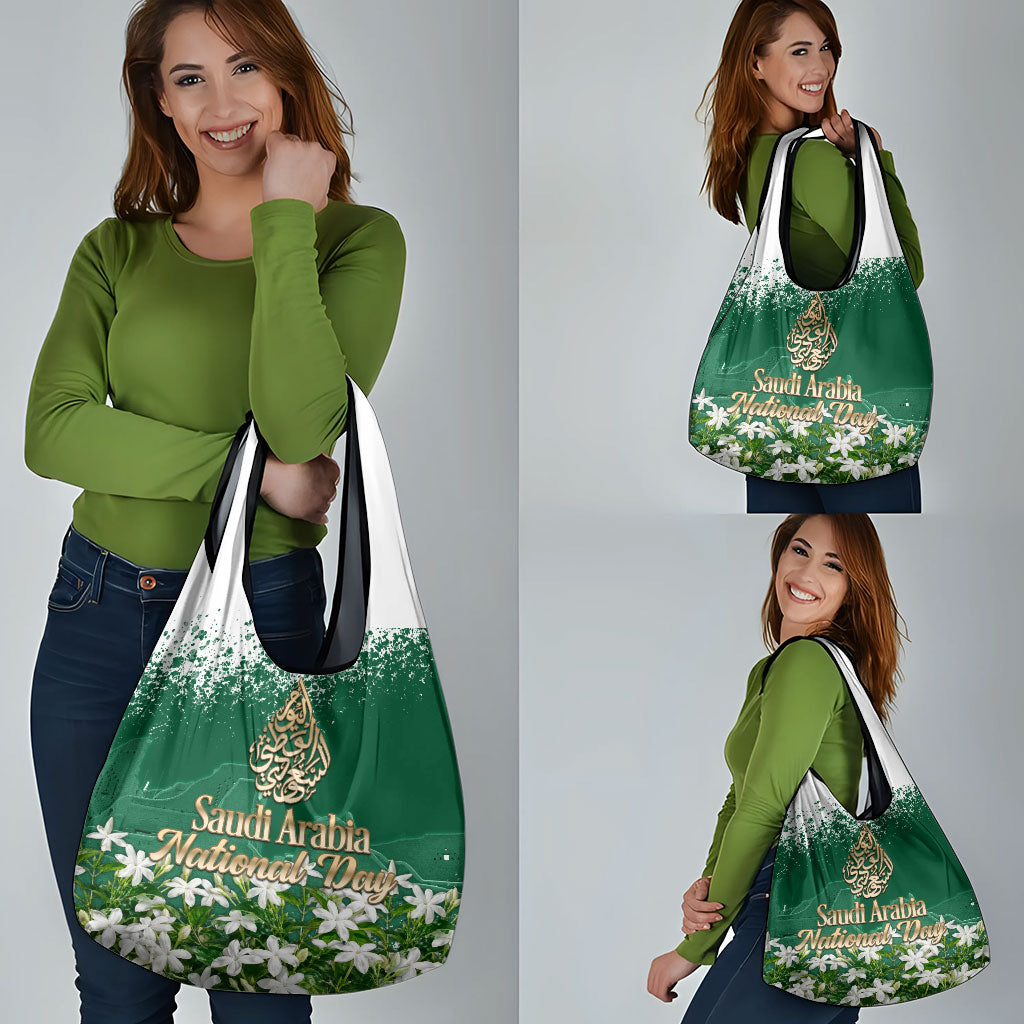 Saudi Arabia National Day Grocery Bag White Jasmine Arabic Calligraphy Cultural Pride