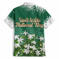 Saudi Arabia National Day Hawaiian Shirt White Jasmine Arabic Calligraphy Cultural Pride