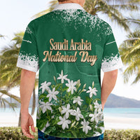 Saudi Arabia National Day Hawaiian Shirt White Jasmine Arabic Calligraphy Cultural Pride