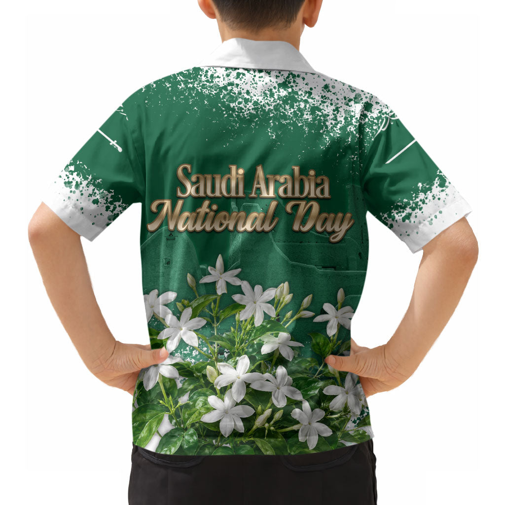 Saudi Arabia National Day Hawaiian Shirt White Jasmine Arabic Calligraphy Cultural Pride