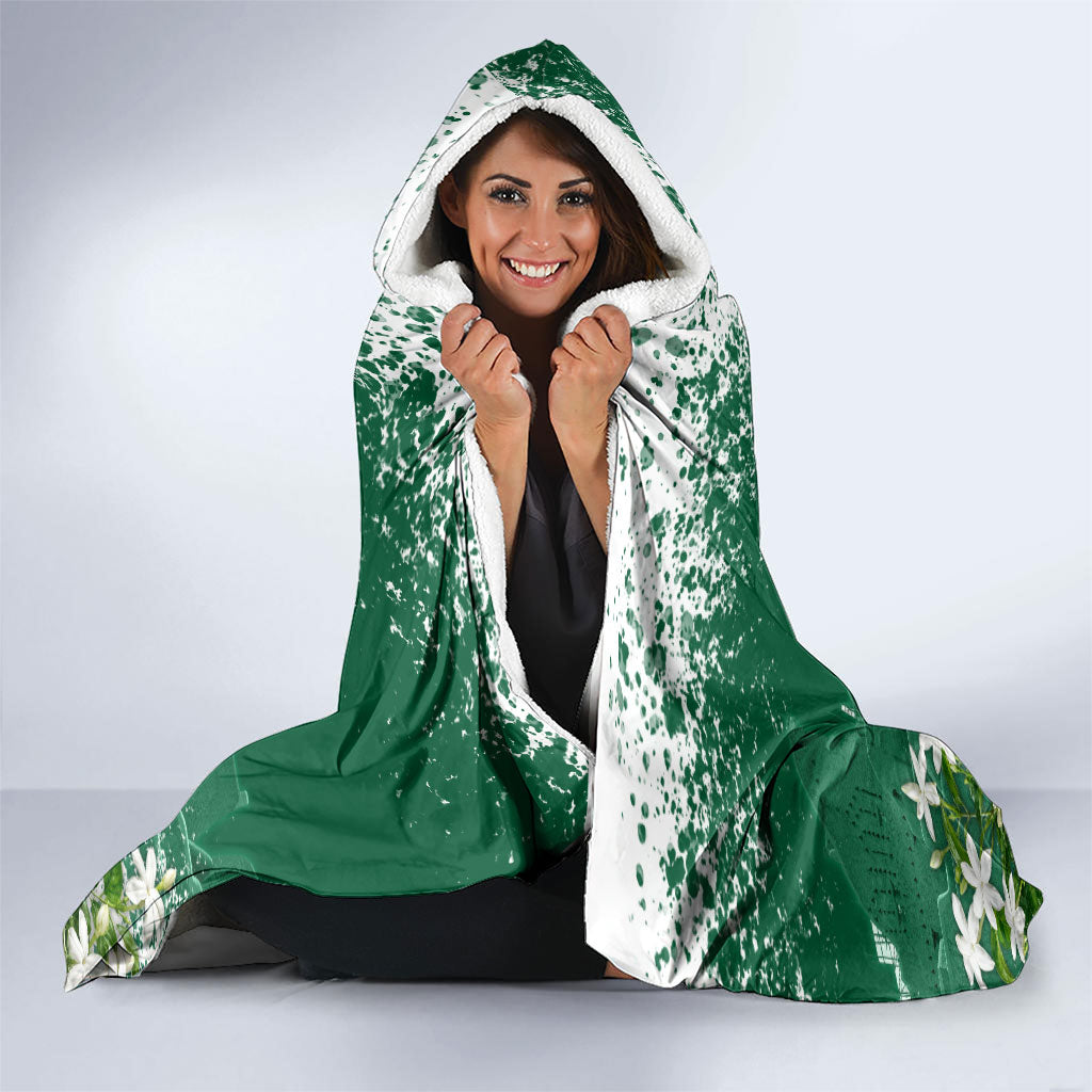 Saudi Arabia National Day Hooded Blanket White Jasmine Arabic Calligraphy Cultural Pride