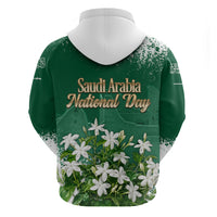 Saudi Arabia National Day Hoodie White Jasmine Arabic Calligraphy Cultural Pride