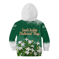 Saudi Arabia National Day Kid Hoodie White Jasmine Arabic Calligraphy Cultural Pride