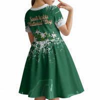Saudi Arabia National Day Kid Short Sleeve Dress White Jasmine Arabic Calligraphy Cultural Pride