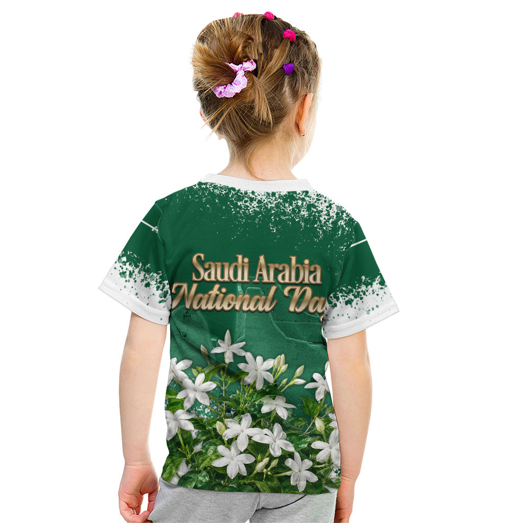 Saudi Arabia National Day Kid T Shirt White Jasmine Arabic Calligraphy Cultural Pride