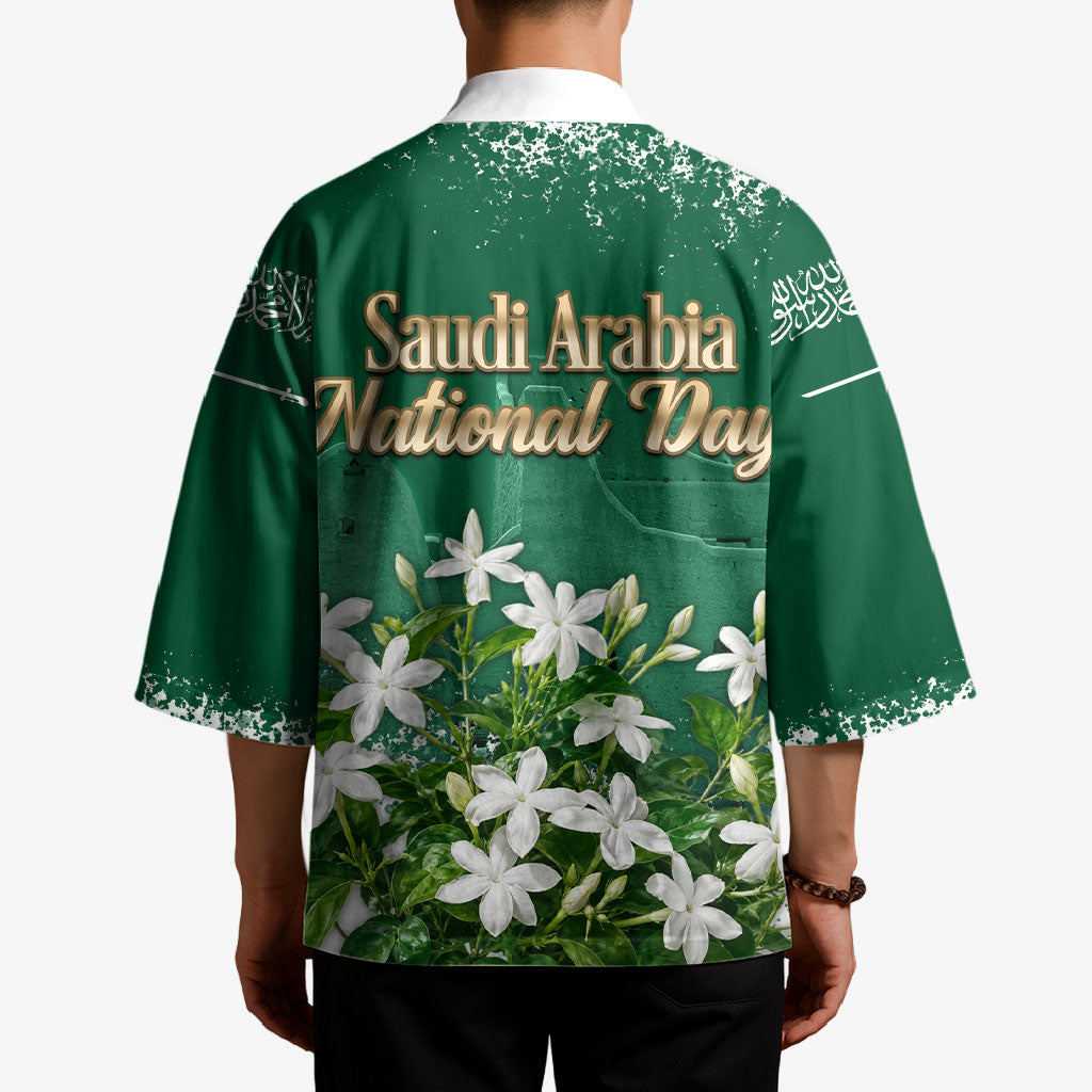 Saudi Arabia National Day Kimono White Jasmine Arabic Calligraphy Cultural Pride