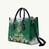 Saudi Arabia National Day Leather Bag White Jasmine Arabic Calligraphy Cultural Pride