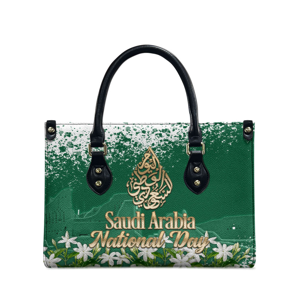 Saudi Arabia National Day Leather Bag White Jasmine Arabic Calligraphy Cultural Pride
