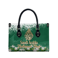Saudi Arabia National Day Leather Bag White Jasmine Arabic Calligraphy Cultural Pride
