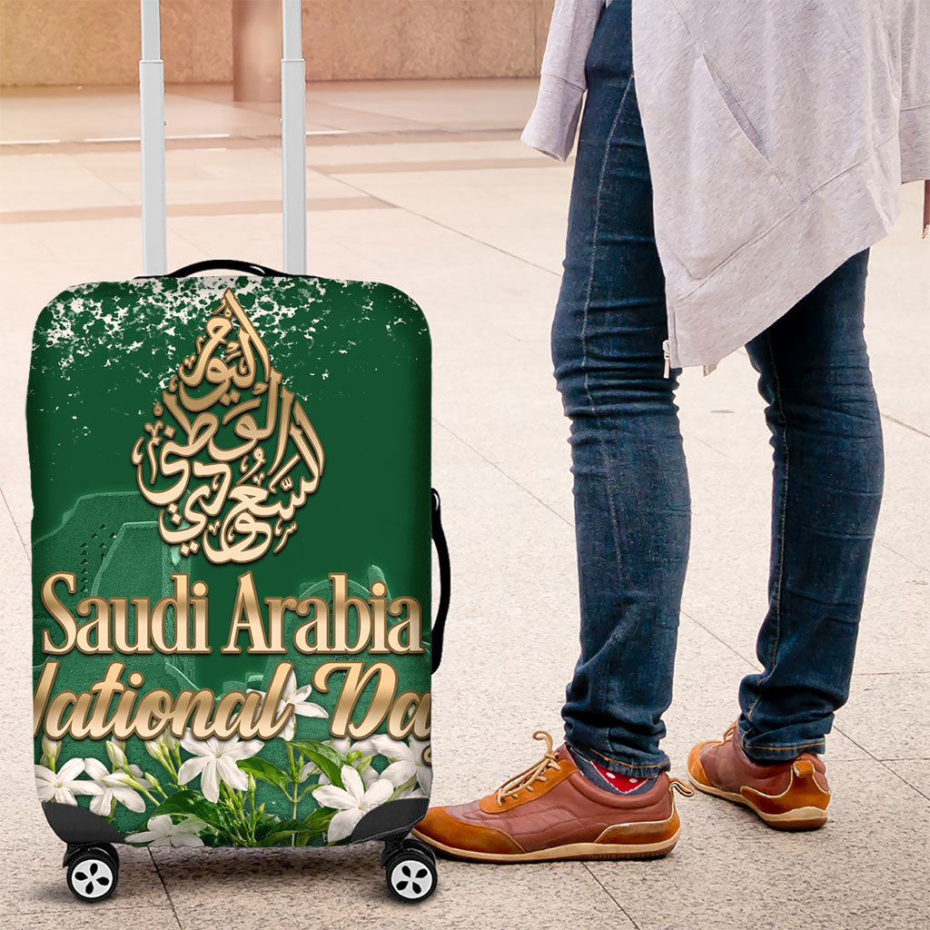Saudi Arabia National Day Luggage Cover White Jasmine Arabic Calligraphy Cultural Pride
