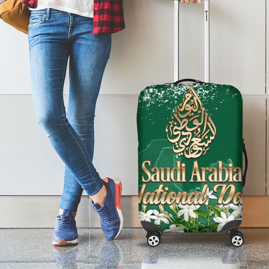 Saudi Arabia National Day Luggage Cover White Jasmine Arabic Calligraphy Cultural Pride