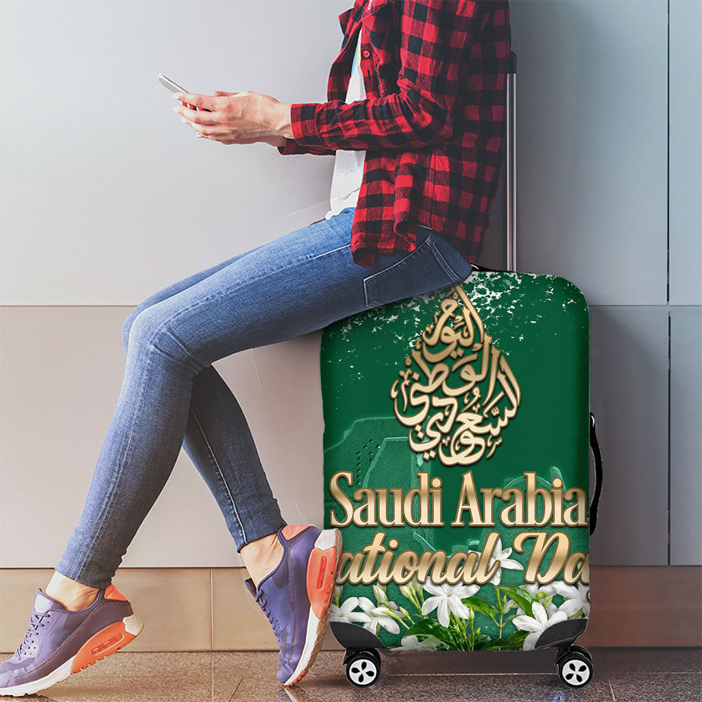 Saudi Arabia National Day Luggage Cover White Jasmine Arabic Calligraphy Cultural Pride