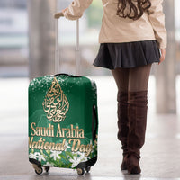 Saudi Arabia National Day Luggage Cover White Jasmine Arabic Calligraphy Cultural Pride