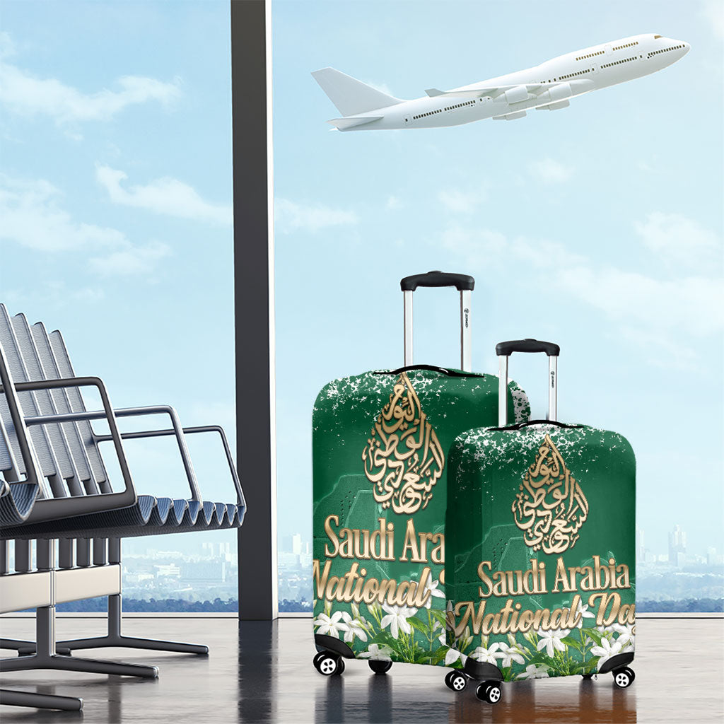 Saudi Arabia National Day Luggage Cover White Jasmine Arabic Calligraphy Cultural Pride
