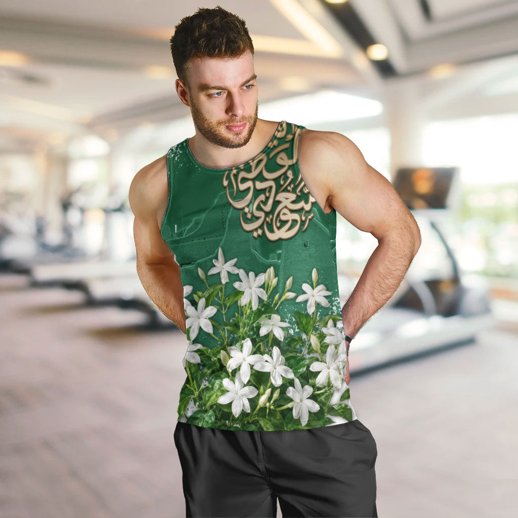 Saudi Arabia National Day Men Tank Top White Jasmine Arabic Calligraphy Cultural Pride