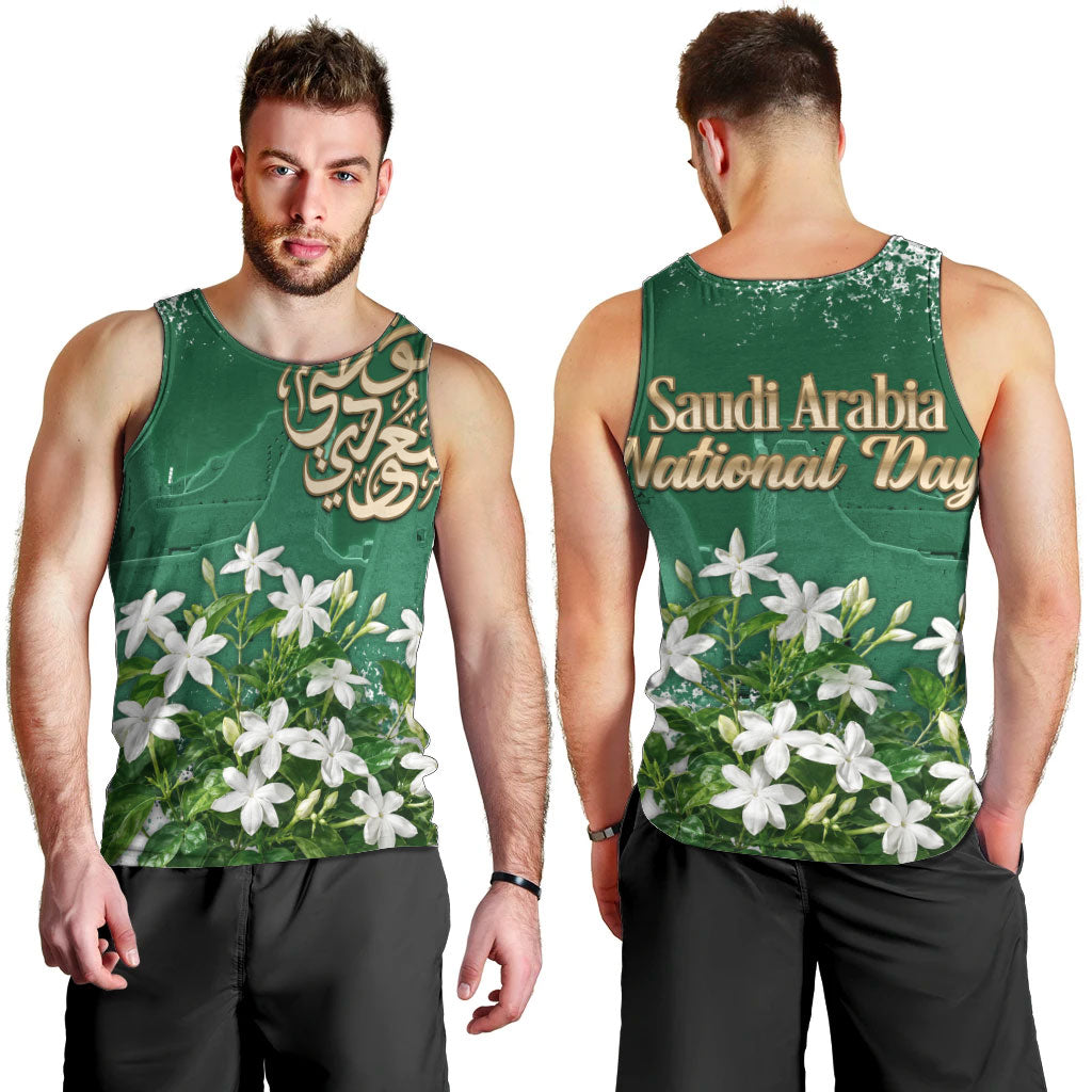 Saudi Arabia National Day Men Tank Top White Jasmine Arabic Calligraphy Cultural Pride