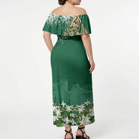 Saudi Arabia National Day Off Shoulder Maxi Dress White Jasmine Arabic Calligraphy Cultural Pride