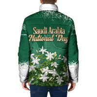Saudi Arabia National Day Padded Jacket White Jasmine Arabic Calligraphy Cultural Pride