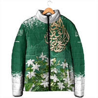 Saudi Arabia National Day Padded Jacket White Jasmine Arabic Calligraphy Cultural Pride