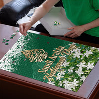 Saudi Arabia National Day Puzzle White Jasmine Arabic Calligraphy Cultural Pride
