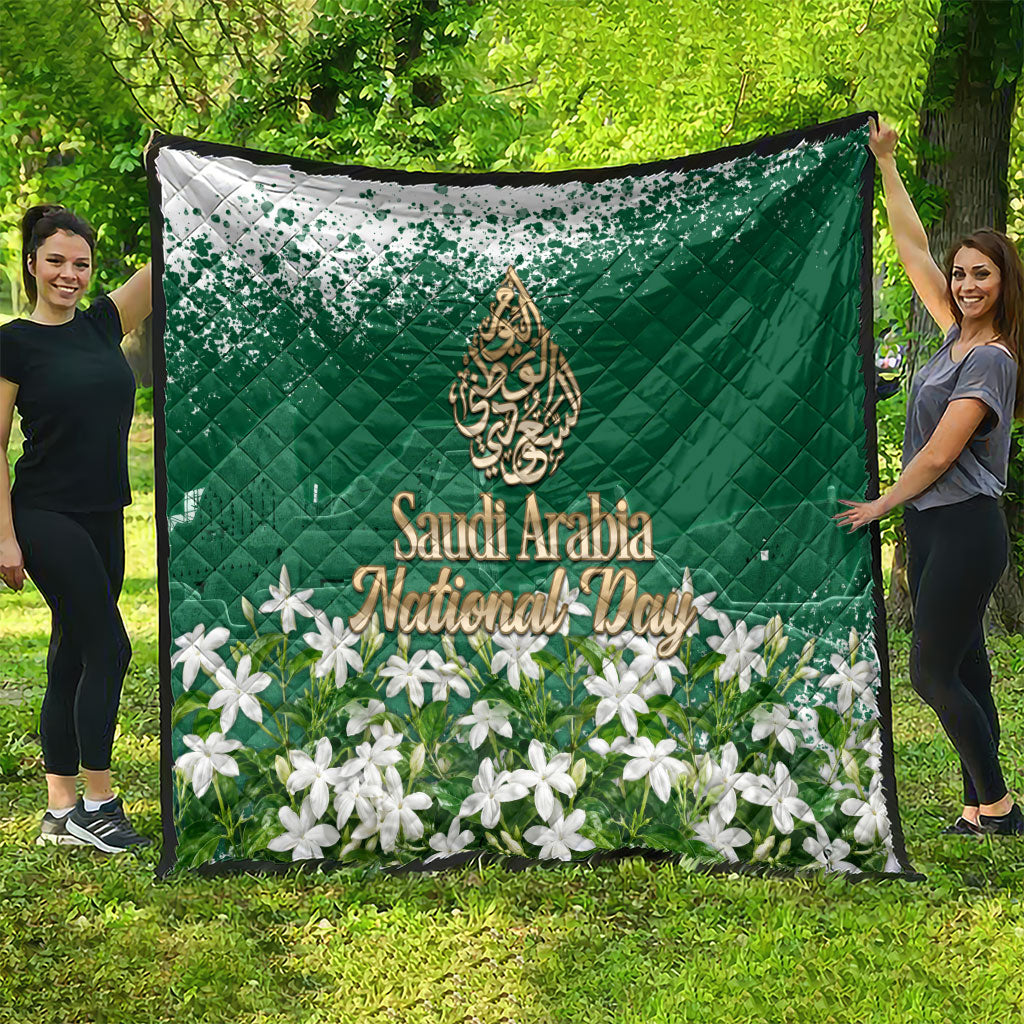 Saudi Arabia National Day Quilt White Jasmine Arabic Calligraphy Cultural Pride