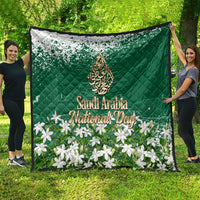 Saudi Arabia National Day Quilt White Jasmine Arabic Calligraphy Cultural Pride