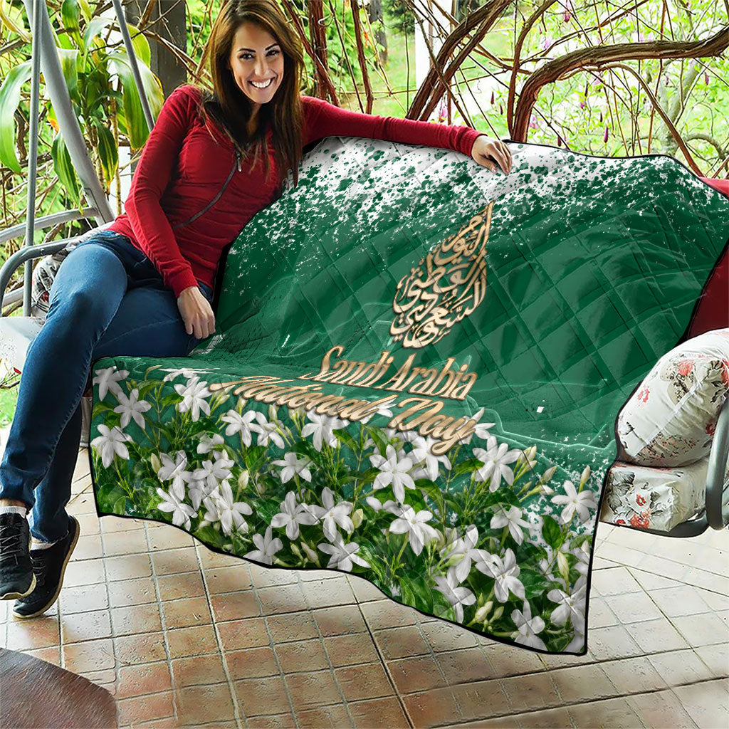 Saudi Arabia National Day Quilt White Jasmine Arabic Calligraphy Cultural Pride