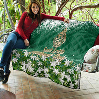 Saudi Arabia National Day Quilt White Jasmine Arabic Calligraphy Cultural Pride