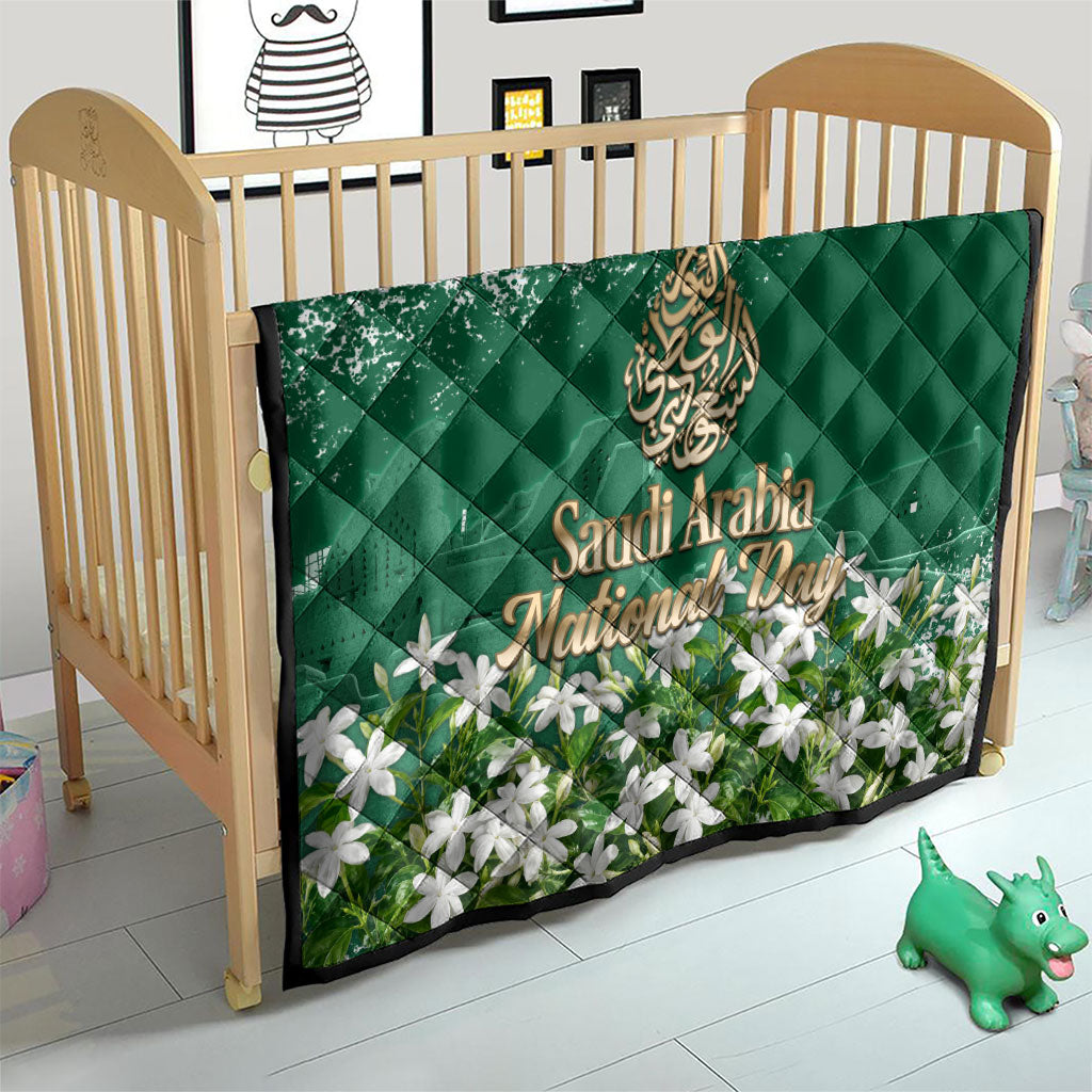 Saudi Arabia National Day Quilt White Jasmine Arabic Calligraphy Cultural Pride