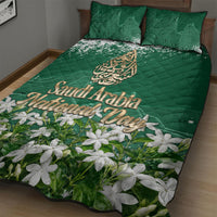 Saudi Arabia National Day Quilt Bed Set White Jasmine Arabic Calligraphy Cultural Pride