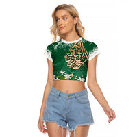 Saudi Arabia National Day Raglan Cropped T Shirt White Jasmine Arabic Calligraphy Cultural Pride