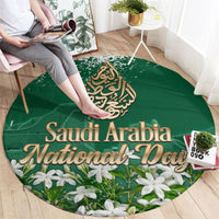 Saudi Arabia National Day Round Carpet White Jasmine Arabic Calligraphy Cultural Pride