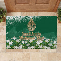Saudi Arabia National Day Rubber Doormat White Jasmine Arabic Calligraphy Cultural Pride