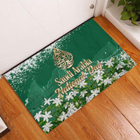 Saudi Arabia National Day Rubber Doormat White Jasmine Arabic Calligraphy Cultural Pride