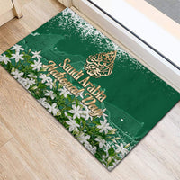 Saudi Arabia National Day Rubber Doormat White Jasmine Arabic Calligraphy Cultural Pride