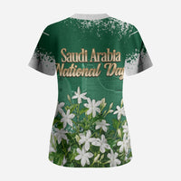 Saudi Arabia National Day Scrub Top White Jasmine Arabic Calligraphy Cultural Pride