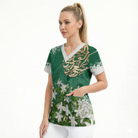 Saudi Arabia National Day Scrub Top White Jasmine Arabic Calligraphy Cultural Pride