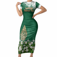 Saudi Arabia National Day Short Sleeve Bodycon Dress White Jasmine Arabic Calligraphy Cultural Pride