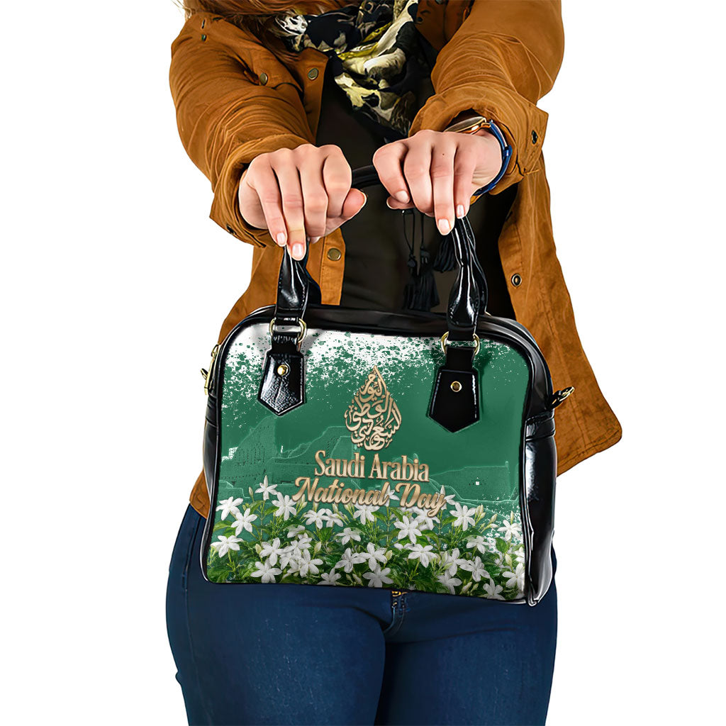 Saudi Arabia National Day Shoulder Handbag White Jasmine Arabic Calligraphy Cultural Pride