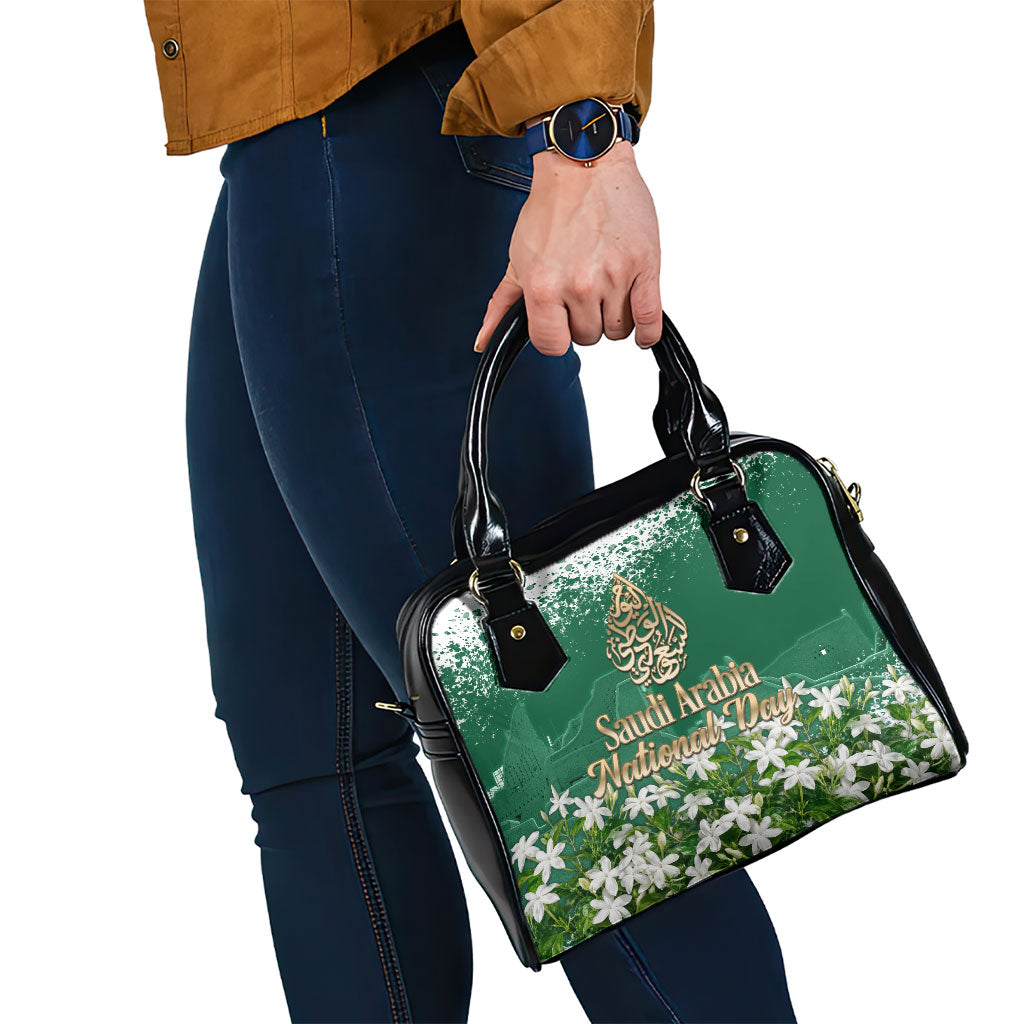 Saudi Arabia National Day Shoulder Handbag White Jasmine Arabic Calligraphy Cultural Pride