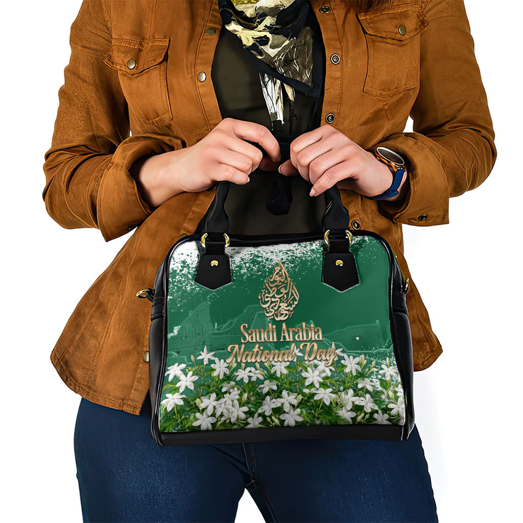 Saudi Arabia National Day Shoulder Handbag White Jasmine Arabic Calligraphy Cultural Pride