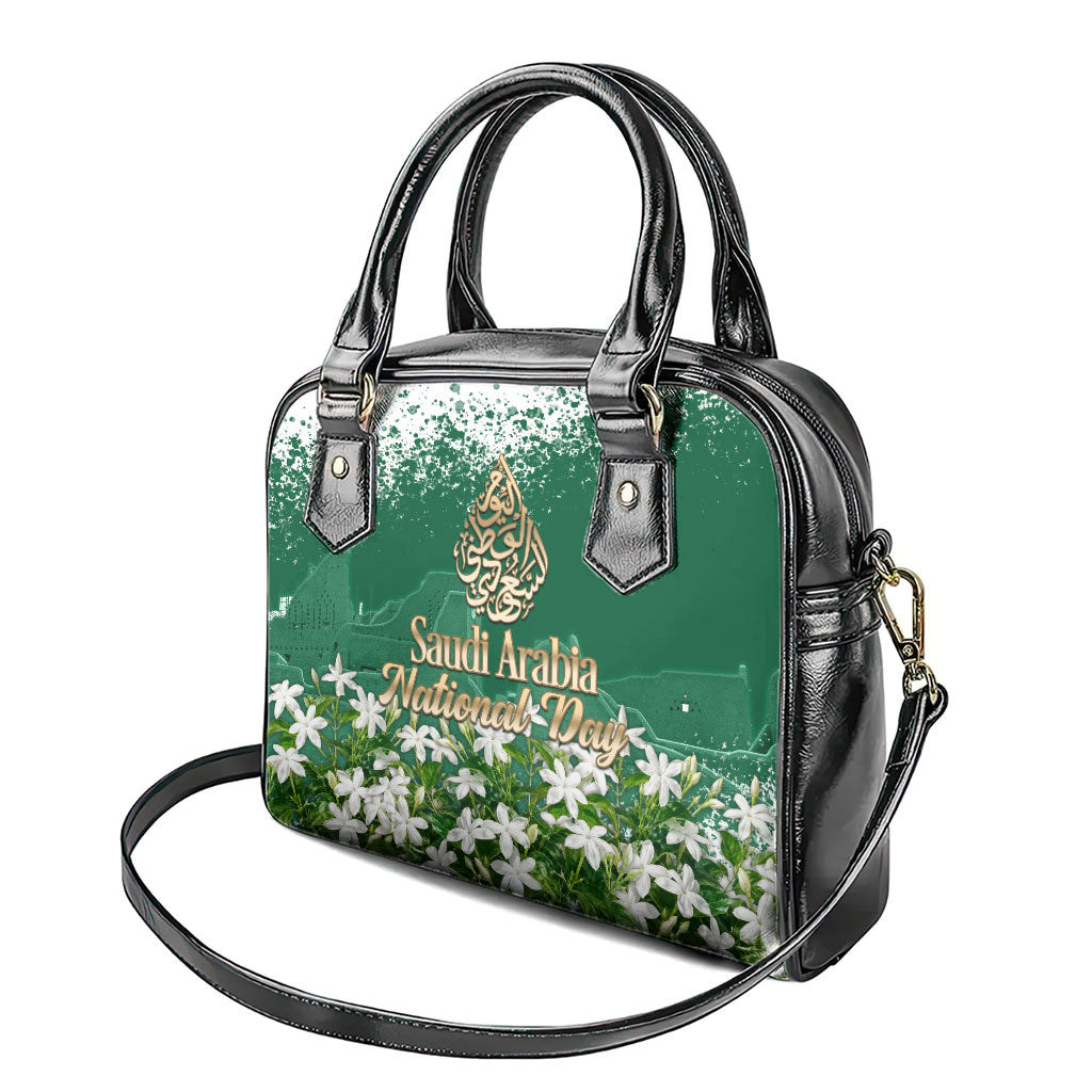 Saudi Arabia National Day Shoulder Handbag White Jasmine Arabic Calligraphy Cultural Pride